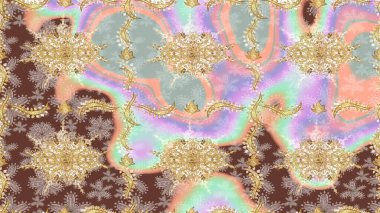 Tarafsız renklerde geleneksel altın eskiz kalıbı. Barok tarzında eskiz doğulu süsü..