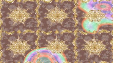 Raster illüstrasyonu. Geleneksel oryantasyon süsü. Klasik klasik klasik arka plan. Bej renkli ve altın elementli çizim deseni. Klasik Raster altın desenini çiz.