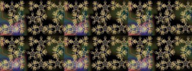 Çiçekli çiçek deseni, suluboya. Düz Çiçek Elementleri Tasarımı. Siyah renkli çiçekler. Renkli Bahar Teması eskiz kalıbı. Raster illüstrasyonu.