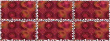 Renkli Bahar Temalı Kusursuz Arkaplan. Düz Çiçek Elementleri Tasarımı. Kırmızı renkte çiçekler. Çiçekle kusursuz desen.