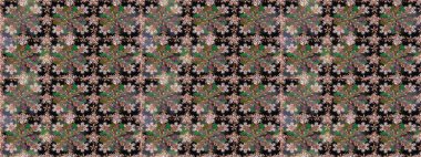 Siyah renkli çiçekler. Çiçeklerle kusursuz desen. El çizimi. Suluboya çizimi.