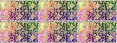 Damask arkaplanı tekerrür ediyor. Barok tarzında altın çiçek süsü. Antika altın tekrarlanabilir duvar kağıdı. Tarafsız renklerde altın element.