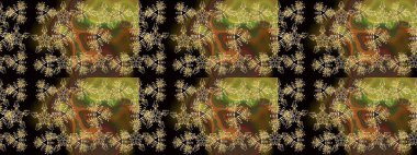 Çiçek desenli çizim. Raster illüstrasyonu. Raster illüstrasyonu. Kahverengi renkli çiçekler. Asya tekstil tarzında.