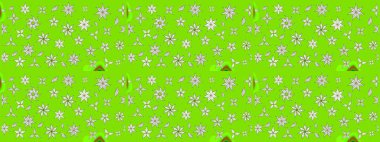 Raster deseni. Patlayan çiçekler soyut olarak yerleştirilmiş. Raster illüstrasyonu. Yumuşak, yeşil renkte bahar çiçekleri.