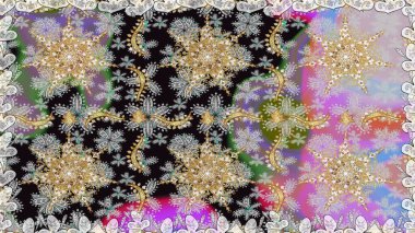 Barok tarzında kusursuz bir doğulu süsü. Raster oryantal süs. Geleneksel klasik altın desen. Altın elementlerle gri renklerde altın desen.