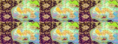 Eskiz oryantal klasik altın desen. Tarafsız renklerde altın tekrarlayan elementler içeren Raster soyut arkaplanı.