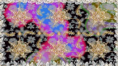 Süslü raster dekorasyonu. Barok tarzında duvar kağıdı tasarımı için kusursuz damaske deseni arkaplanı. Altın elementlerle gri renklerde altın desen.