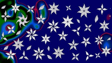 Renkli Yaz Temalı eskiz kalıbı. Raster Illustrasyon 'daki Çiçek Deseni' nin son moda çizimi. Mavi renkli çiçekler. Düz Çiçek Elementleri Tasarımı.