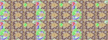 Altın desenli bukleler çiz. Doğu tarzı arabesk. Hassas altın deseni açın. Parlak dantel, stilize çiçekler, şal desenli. Raster sanatı. Kahverengi renklerde altın elementlerle çizim deseni.