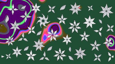 Yeşil renkli çiçekler. Çiçek süslemeli çizim deseni. Raster illüstrasyonu.