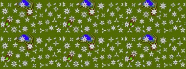 Çizim kalıbı. Çiçek duvar kağıdı. Hint süsü. Raster illüstrasyonu. Yeşil renklerde. Renkli süs kenarı.