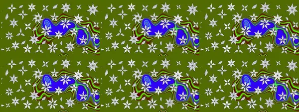 Yumuşak, yeşil renkli bahar çiçekleri. Çiçek ve yapraklı karalama şeklinde Raster çiçek deseni. Raster illüstrasyonu.