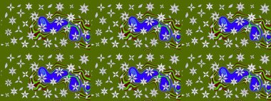 Yumuşak, yeşil renkli bahar çiçekleri. Çiçek ve yapraklı karalama şeklinde Raster çiçek deseni. Raster illüstrasyonu.