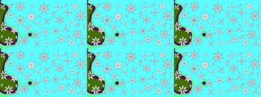 Asya tekstil tarzında. Raster illüstrasyonu. Mavi renkli çiçekler. Raster illüstrasyonu. Çiçek desenini çiz.