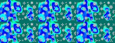 Raster Modaya uygun kumaş deseni. Renkli Bahar Teması eskiz kalıbı. Düz Çiçek Elementleri Tasarımı. Mavi renkli şirin çiçek deseni.