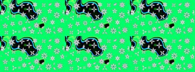 Raster illüstrasyonu. Yeşil renkli yeşil papatya deseni. Yeşil renklerde.