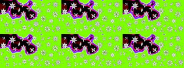 Yeşil renkli çiçekler. Hediye ambalaj kağıdı, tebrik kartları, posterler ve pankart tasarımı. Raster düz çiçek çizim deseni.