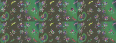 Eskiz arkaplan modeli. Vadinin çiçekleri yeşil, gri ve mavi renklerde. Suluboya, elle çizilmiş. Raster - stok.