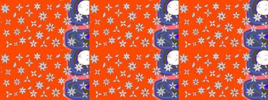 Arkaplan dokusu, duvar kağıdı, turuncu renkli çiçek teması. Soyut etnik raster çizim kalıbı. Kabile sanatı boho baskısı, klasik çiçek arkaplanı.