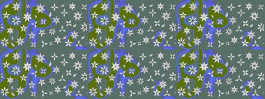 Motley illüstrasyonu. Çiçekli bahar çiçekleri. Küçük çiçekte güzel bir desen. Moda baskıları için zarif bir şablon. Küçük renkli çiçekler..