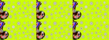 Yeşil renkli çiçekler. Çiçek süslemeli çizim deseni. Raster illüstrasyonu.