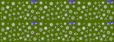 Eskiz arkaplan modeli. Raster - stok. Yapraklı çiçekler ve yeşil renkli papatya çiçekleri..