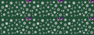 Düz Çiçek Elementleri Tasarımı. Renkli Yaz Temalı eskiz kalıbı. Raster Illustrasyon 'daki Çiçek Deseni' nin son moda çizimi. Yeşil renkte çiçekler.