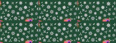 Yeşil renkli çiçekler. El çizimi çiçekli soyut çizim kalıbı. Raster illüstrasyonu.