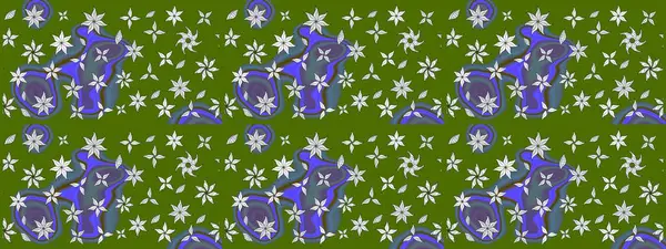 Raster illüstrasyonu. Yeşil renkte karalamalı çiçek deseni çiz.