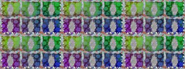 Yeşil renkli çiçekler. Renkli Bahar Temalı Kusursuz Arkaplan. Düz Çiçek Elementleri Tasarımı. Raster illüstrasyonunda kusursuz çiçek deseni.