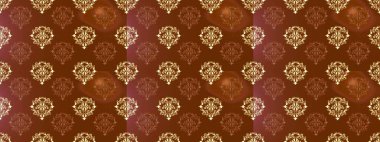 Damask arkaplanı tekerrür ediyor. Barok tarzında altın çiçek süsü. Antika altın tekrarlanabilir duvar kağıdı. Kahverengi, bej ve sarı renklerde altın element.