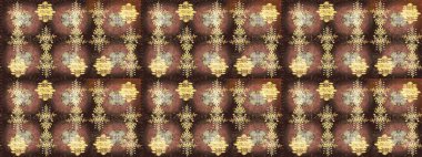 Tropik çiçek desenleri. Raster illüstrasyonu. Kahverengi, bej ve sarı renkte çiçekler.