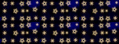 Sanat terapisi tarzı zen çizim için siyah ve mavi mandala şeklinde kar taneleri. El çizimi, dövme stili, kumaş tasarımı ve Raster illüstrasyonunda kartlar..