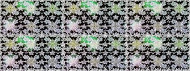 Siyah renkli Asya tekstili. Raster illüstrasyonu. Kusursuz çiçek deseni.