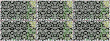 Retro tekstil tasarım koleksiyonu. Çiçekli ipek eşarp. El çizimi çiçek unsurları olan soyut, dikişsiz raster deseni. 1950-1960 motifleri. Gri üzerine gri.