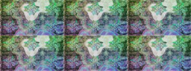 Yeşil renkte etnik çiçeklerle kusursuz bir desen. Asya Tekstil 'inde Raster Çiçek İllüstrasyonu.