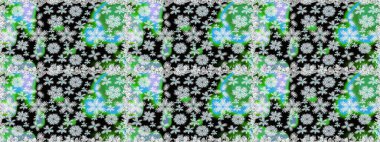 Raster Çiçek İllüstrasyonu güzel tekstil. Siyah renkli etnik çiçeklerle kusursuz bir desen..