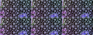 Siyah renkli Asya tekstili. Suluboya çiçekli çiçek deseni. Raster illüstrasyonu.