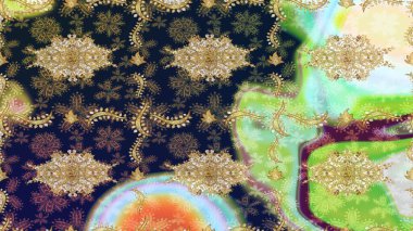 Kart, duvar kağıdı, ambalaj ve tekstil için klasik tasarım. Eskiz kalıbı altın elementler. Klasik çiçek dokusu. Altın şablon. Tarafsız renklerde Royal retro. Raster illüstrasyonu.