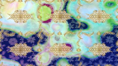 Çizim altın desenli bukleler. Raster Golden eskiz kalıbı. Tarafsız renklerde çizim kalıbı. Doğu tarzında altın elementler arabesk.