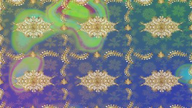 Raster illüstrasyonu. Klasik altın desenli eskiz. Tekrarlayan elementlerle soyut arkaplan oluşturun. Altın elementli nötr renkler üzerine altın çizim deseni.