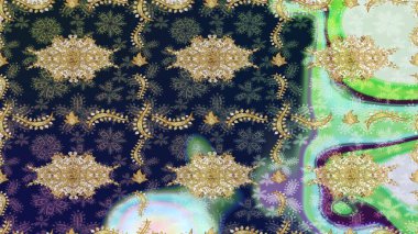 Gri renklerde altın tekrarlayan elementlerle soyut arkaplan. Eskiz oryantal klasik altın desen.