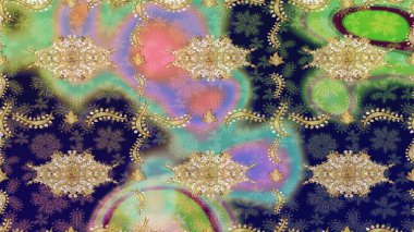 Barok tarzında eskiz oryantal süsü. Tarafsız renkler üzerine geleneksel altın eskiz deseni.