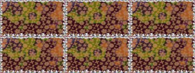 Renkli Bahar Temalı Kusursuz Arkaplan. Raster illüstrasyonunda kusursuz çiçek deseni. Kahverengi renkli çiçekler. Düz Çiçek Elementleri Tasarımı.