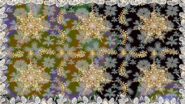 Kusursuz altın desen. Raster oryantal süs. Altın elementlerle gri renklerde altın desen.