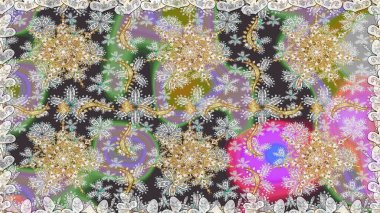 Süslü raster dekorasyonu. Lüks, kraliyet ve Viktorya dönemi konsepti. Klasik barok çiçek desenli, gri yerine altın desenli. Gri renklerdeki altın element.