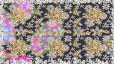 Lüks, kraliyet ve Viktorya dönemi konsepti. Gri renklerdeki altın element. Klasik barok çiçek desenli, gri yerine altın desenli. Süslü raster dekorasyonu.