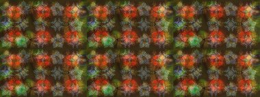 Kahverengi, yeşil ve gri renklerde kar tanesinden yapılmış kış deseni. Düz yatıyordu. Raster illüstrasyonu. Kış konsepti.