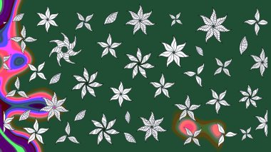 Renkli Bahar Teması eskiz kalıbı. Yeşil renkli çiçekler. Çiçek desenli eskiz. Düz Çiçek Elementleri Tasarım Raster illüstrasyonu.