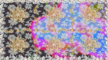 Kusursuz klasik raster altın desenli. Gri renklerde, altın elementlerle kusursuz desen. Geleneksel oryantasyon süsü. Raster illüstrasyonu. Klasik vintage arkaplan.